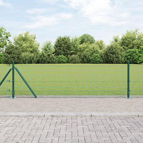 Recinzione in Rete Saldato con 13 Pali Flangiati Verde 0.4x50 m Acciaio