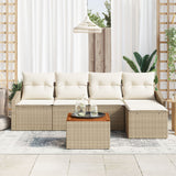 Set di divani da giardino 6 pezzi con cuscini Beige Polyrattan Acacia