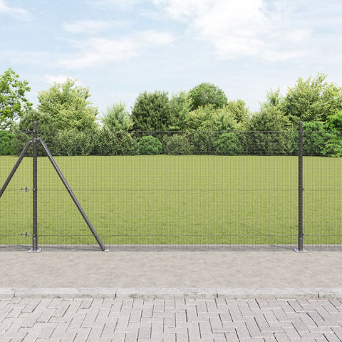 Recinzione in Filo Saldato con 13 Pali Flangiati Grigio 1x100 m Acciaio