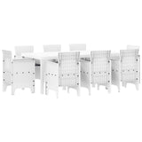 Set Pranzo Giardino 9 Pezzi con Cuscini Bianco Polyrattan