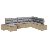 Set di Divani da Giardino in Polyrattan Beige da 8 Pezzi con Cuscini