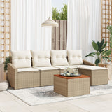Set di divani da giardino 6 pezzi con cuscini Beige Polyrattan Acacia