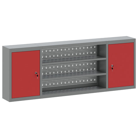 Armadio da Tool a Muro con Pegboard Rosso 150x20x55 cm in Acciaio