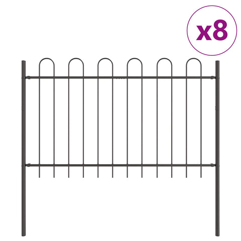 Recinzione da Giardino con Parte Superiore a Cerchio Grigia 13,6x1 m in Acciaio