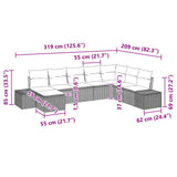Set di Divani da Giardino in Polyrattan Beige da 8 Pezzi con Cuscini
