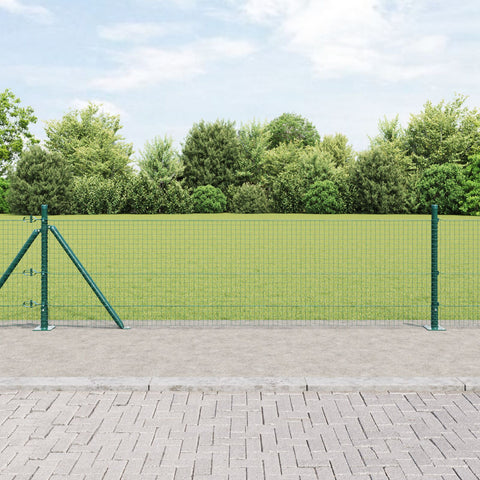 Recinzione in Filo Saldato con 7 Pali Flangiati Verde 0.4x10 m Acciaio