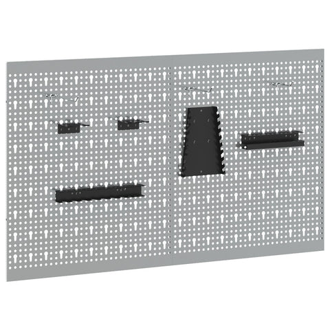 Pannelli pegboard 2 pezzi con 8 accessori Grigio 50x60 cm Acciaio