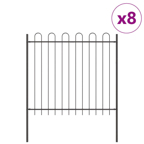 Recinzione da Giardino con Parte Superiore ad Arco Grigia 13,6x1,5 m in Acciaio