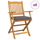 Sedia da Giardino Pieghevole con Cuscino Grigio 6pz in Legno Massello di Acacia