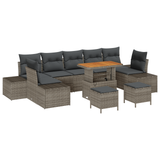 Set divano da giardino da 10 pezzi con cuscini grigio polyrattan acacia