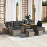 Set divano da giardino da 10 pezzi con cuscini grigio polyrattan acacia