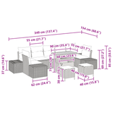 Set divano da giardino da 10 pezzi con cuscini grigio polyrattan acacia