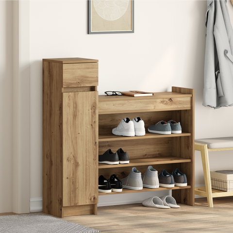 Mobiletto per Scarpe Rovere Artigianale 100.5x28x100 cm Legno Ingegnerizzato