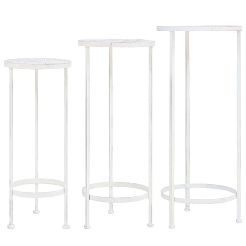 Set Piedistalli per Piante 3 pz Vintage Effetto Bianco Anticato