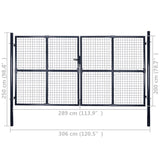 Cancello per Giardino Rete in Acciaio Zincato 289x200 cm Grigio