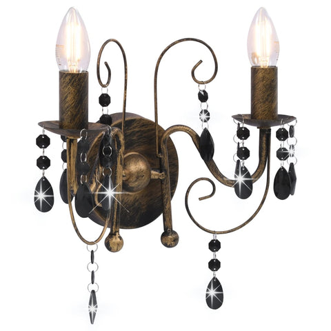 Lampada da Muro con Perle Nero Anticato per 2 Lampadine E14