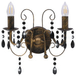 Lampada da Muro con Perle Nero Anticato per 2 Lampadine E14