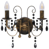 Lampada da Muro con Perle Nero Anticato per 2 Lampadine E14