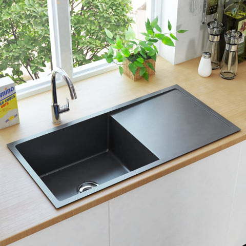 Lavello da Cucina Lavorato a Mano Nero in Acciaio Inox