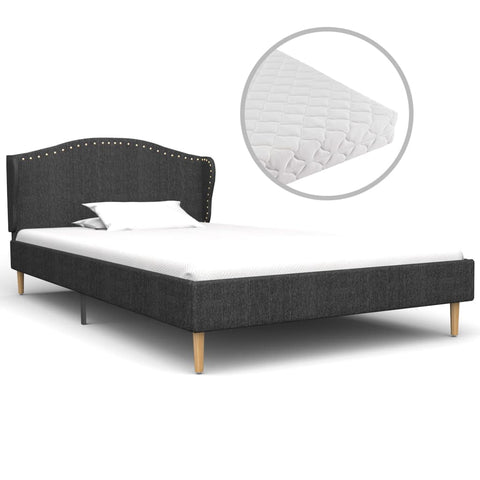 Letto con Materasso Grigio Scuro in Tessuto 90x200 cm