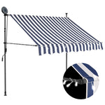 Tenda da Sole Retrattile Manuale con LED 150 cm Blu e Bianca