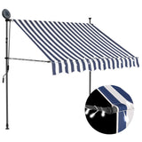 Tenda da Sole Retrattile Manuale con LED 150 cm Blu e Bianca