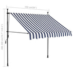 Tenda da Sole Retrattile Manuale con LED 150 cm Blu e Bianca