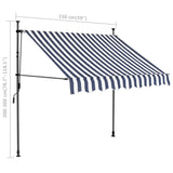 Tenda da Sole Retrattile Manuale con LED 150 cm Blu e Bianca