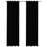 Tende Oscuranti con Ganci Effetto Lino 2 pz Nere 140x225 cm