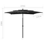 Ombrellone a 3 Livelli con Palo in Alluminio Nero 2,5x2,5 m