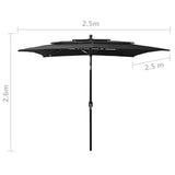 Ombrellone a 3 Livelli con Palo in Alluminio Nero 2,5x2,5 m