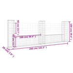 Cesto Gabbione a U con 3 Pali in Ferro 260x20x100 cm
