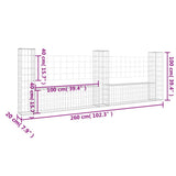 Cesto Gabbione a U con 3 Pali in Ferro 260x20x100 cm