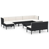 Set Divani da Giardino 10 pz con Cuscini in Polyrattan Nero