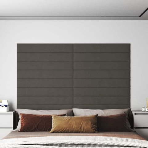 Pannelli Murali 12 pz Grigio Scuro 90x15 cm Velluto 1,62 m