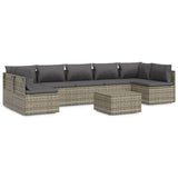 Set Divani da Giardino 8 pz con Cuscini in Polyrattan Grigio