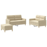 Set di Divani 3 pz con Cuscini Crema in Tessuto