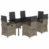 Set da Pranzo da Giardino 7 pz con Cuscini in Polyrattan Grigio