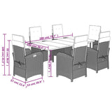 Set da Pranzo da Giardino 7 pz con Cuscini in Polyrattan Grigio